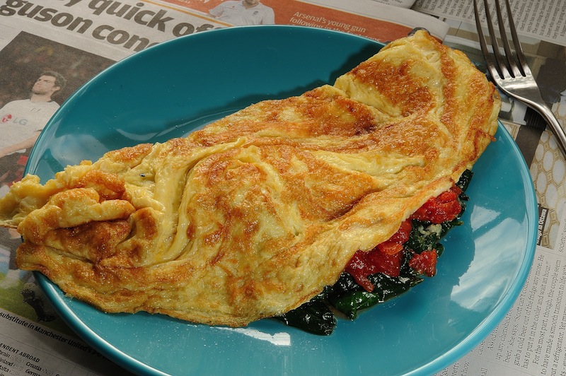 3 egg omelette with spinach and tomato sauce recipe Sam Stern