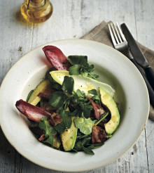 Punchy Chicory, Watercress, Bacon, Avocado in a Honey Mustard Dressing