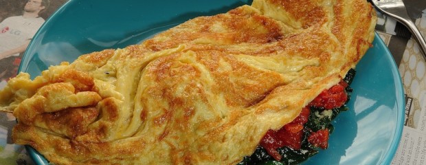 3 Egg Omelette with Spinach and Tomato Sauce